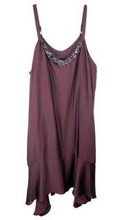 Lane Bryant Plus Size 18 Dress Formal Burgundy Rhinestone Sleeveless Ruffle 227