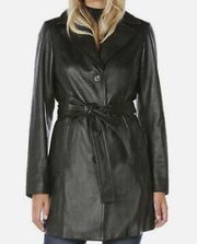 TAHARI Womens Nicole Belted Leather Trench Coat Black XXL