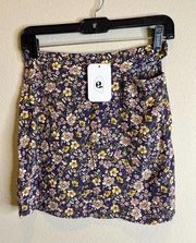 Elodie Womens Purple Floral Mini Skirt with‎ Cutout Small NWT