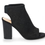 suede cut-out peep toe black boots women Size 8 1/2