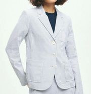 BROOKS BROTHERS | Stretch Cotton Seersucker Jacket Blue White Blazer | Size 2