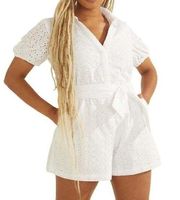 GUESS MEYAR COLLARED BELTED ROMPER in WHITE SIZE Large NWOT