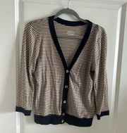 J Crew Navy and Beige Perfect Fit Cotton Cardigan