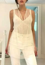 Sheer Mesh Overlay Bodysuit Ivory Size 2