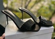 Black Diamanté Mule Slip On Heels