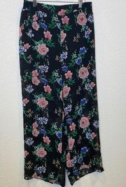 Torrid Black Floral Chiffon Pants Sz 12 Sheer Elastic Waistband Wide Leg Women’s