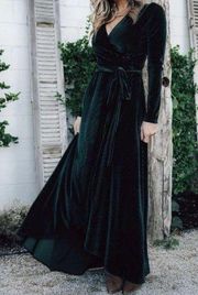 Baltic Born | Jada Ribbed Velvet Emerald Green Long Sleeve Wrap Dress Size XS