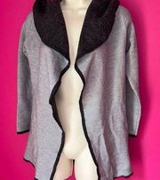 BNCI by Blanc Noir Women's Medium Gray Wool Blend Hooded Long Cardigan Sweater