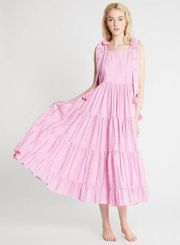 Mille Daphne Bubblegum Pink Polka Dot Eyelet Tie Shoulder Tiered Midi Dress New