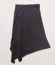 Ribbed Black Asymmetric Midi Skirt