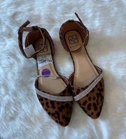 Cheetah Rhinestone Embellished Pointed Toe Ankle Strap Flats
