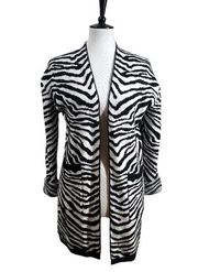 Entro Women’s Sweater Open Front Cardigan Pockets Black White Zebra Size Small