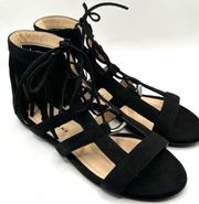 Longchamp Black Fringe Suede Gladiator Sandals Size 38 Made in Italy