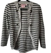 JUICY COUTURE Striped Military Style Gray/Black Striped Cardigan Size L