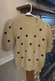 Tan Half-Sleeve Heart Sweater