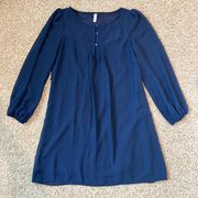 Navy Shift Dress Long Sleeve Ruffle Shoulder Size Medium