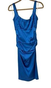 Suzi Chin for Maggy Boutique Blue Satin Ruched Mini Dress Sz 4 Women’s