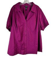 Lane Bryant Button Down Shirt Blouse Stretch Purple Short Sleeve Size 26/28