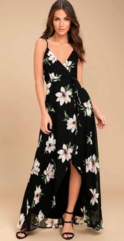 All Mine Black Floral Print High-Low Wrap Dress