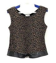 Joseph Ribkoff Leopard Animal Print Tank Top Shell Faux Leather Trim Size 10