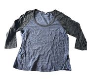 James Perse Womens Blue Grey 3/4 Sleeve Baseball Tee Size XL