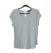 Light Gray & White Striped Keyhole Split Back Top