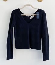 Abercrombie Black Ribbed V Neck Sweater