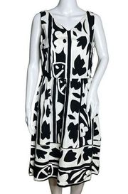 Talbots Dress Womens 10 Petite Black White Floral Flowers Fit & Flare Vintage