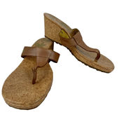 Timberland Wedge Thong Sandals 8 Brown Leather Cork