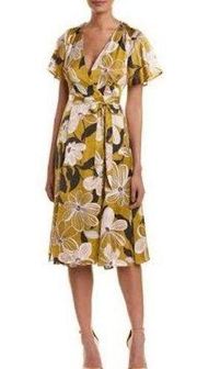 Hutch Mustard Yellow Floral Wrap Midi Dress Sz.XS