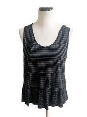 Michael Star Striped Peplum Tank One Size Black White Linen Blend Beach