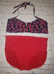 NWT Peyton & Parker Women's 2 Pc Bikini Patriotic Stars Red Size 2XL