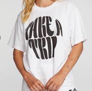 Chaser Take a Trip White Graphic T-shirt Butterfly Small NEW Travel Vacation