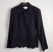 𝅺STUDIO One Black Blazer Lace Like Design Trim Size: 14