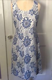 lace blue and white floral dress