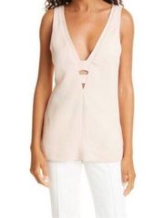 Nwt Reiss Emi Shell Tank Top 2 Blush Pink V-Neck Linen Blend Cutout Minimalist