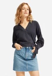 Everlane The Washable Silk Wrap Black Long Sleeve Top 6