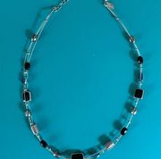 Vintage Lia Sophia Cubes Necklace Multi Strand Triple Floating Silver Tone