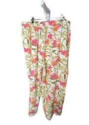 NWT Kensie Cropped Pants XL Multicolor Floral High Waist Pull On Tropical Summer