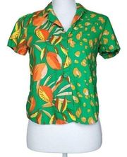 Tabitha Brown Top Size XS Green Crop Linen Colorful Tropical Leopard Mango