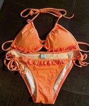 Victoria’s Secret PINK Orange & Pink Ruffled Tie Bikini | Size Small & Medium