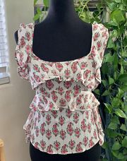 Club Monaco Rowlen Azalea Rouge Floral Printed Tiered Silk Ruffle Cami Top -  XS