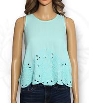 Gianni Bini Aqua Blue Embroidered Eyelet Sleeveless Blouse Tank Top Size XS