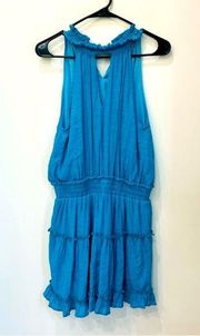 glam apparel blue boutique dress ruched surplice size medium