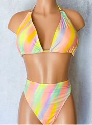 Vibrant, Multi-Colored, Tie-Dye Stroke, Bikini Set