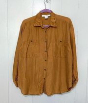 Jonathan Martin Vintage Brown 100% Silk Button-down Long Sleeve Classic Shirt