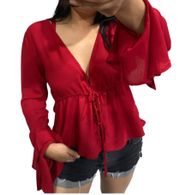 Bohemian Long Sleeve Ruffle Red Top Size Large