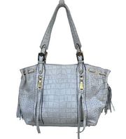 Aimee Kestenberg Purse Large Shoulder Bag White Leather Croc Tassels Embossed