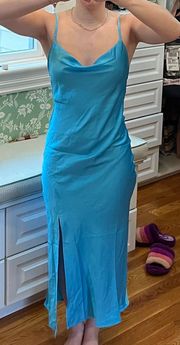 Blue Satin Cowl Neck Dress