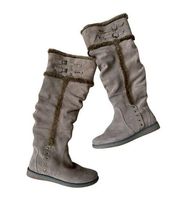 BARETRAPS Taupe Knee High Suede Winter Boots Faux Fur Trim Sz 8.5